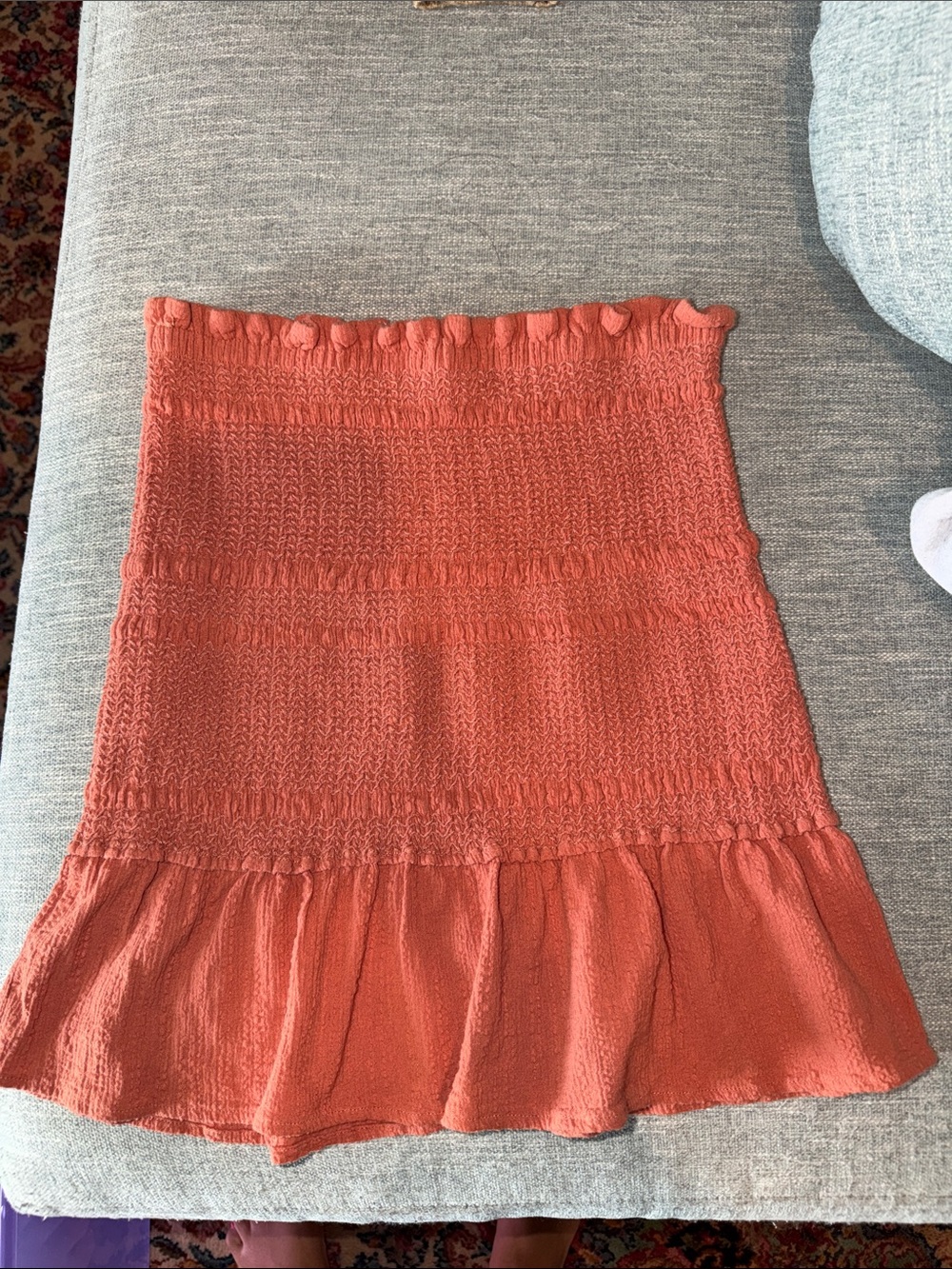 Wishlist Women’s Coral Orange Smocked Strapless Top Blouse with Ruffle Hem M